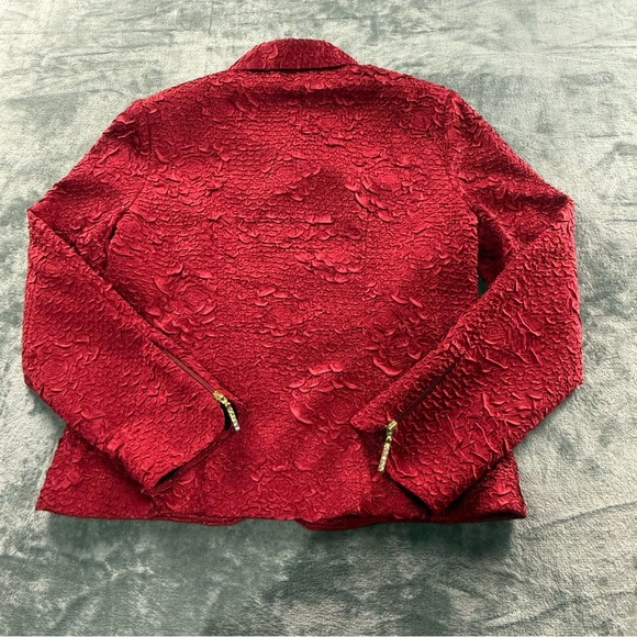 Joseph Ribkoff Jacket Women’s 8 Textured Floral Zip Classic Corpcore Vibrant Red - Picture 12 of 13